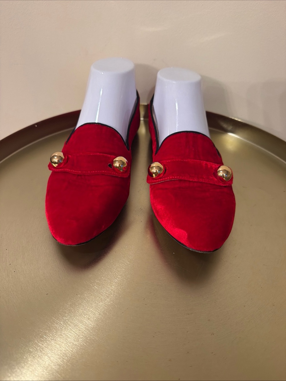 Kate Spade Red Velvet Slip-On Loafers with Gold Accent size 7